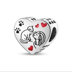 925 Silver Plated Heart Cat Lovers Bracelet Charm For Pandora & Most Others-NEW